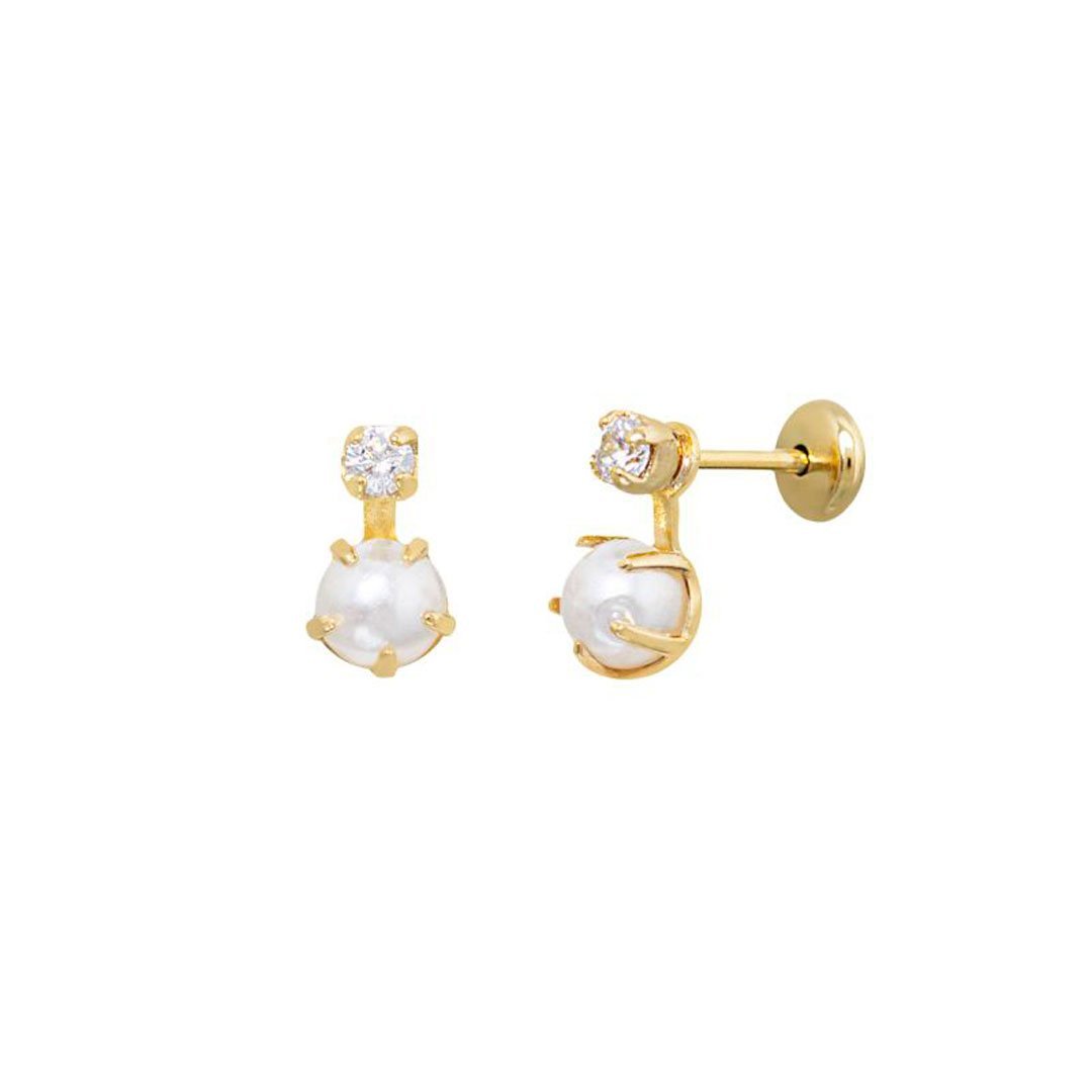 BRINCO INFANTIL PEDRINHA COM PÉROLA BANHADO À OURO