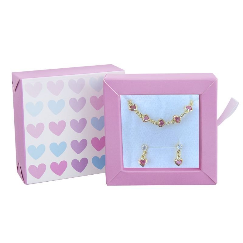 CONJUNTO INFANTIL BRINCO E PULSEIRA CORAÇÕES BANHADO EM OURO