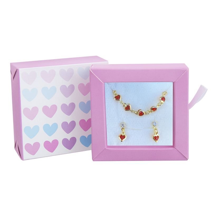 CONJUNTO INFANTIL BRINCO E PULSEIRA CORAÇÕES BANHADO EM OURO