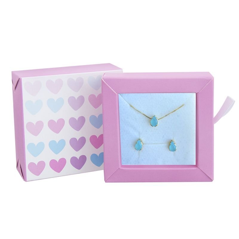 CONJUNTO INFANTIL BRINCO E COLAR GOTA COM PEDRA CRAVEJADO BANHADO EM OURO