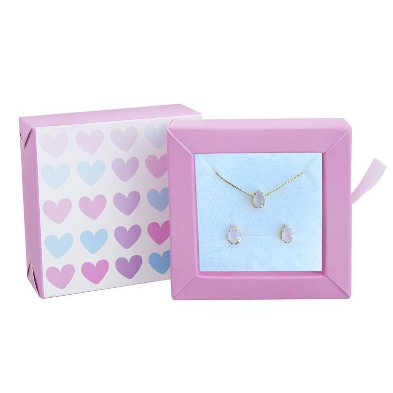 CONJUNTO INFANTIL BRINCO E COLAR GOTA COM PEDRA CRAVEJADO BANHADO EM OURO