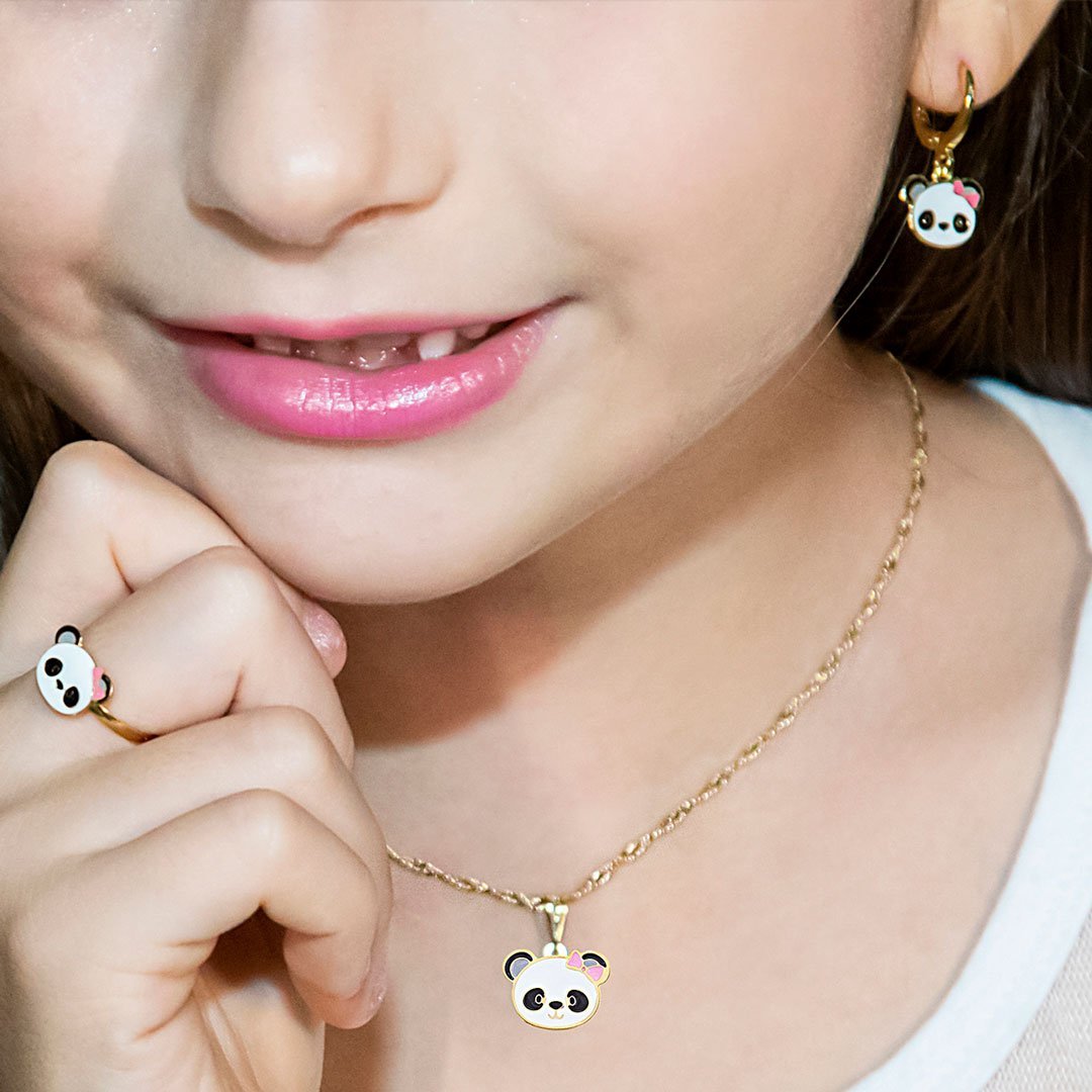 ANEL INFANTIL PANDA RESINADO BANHADO A OURO