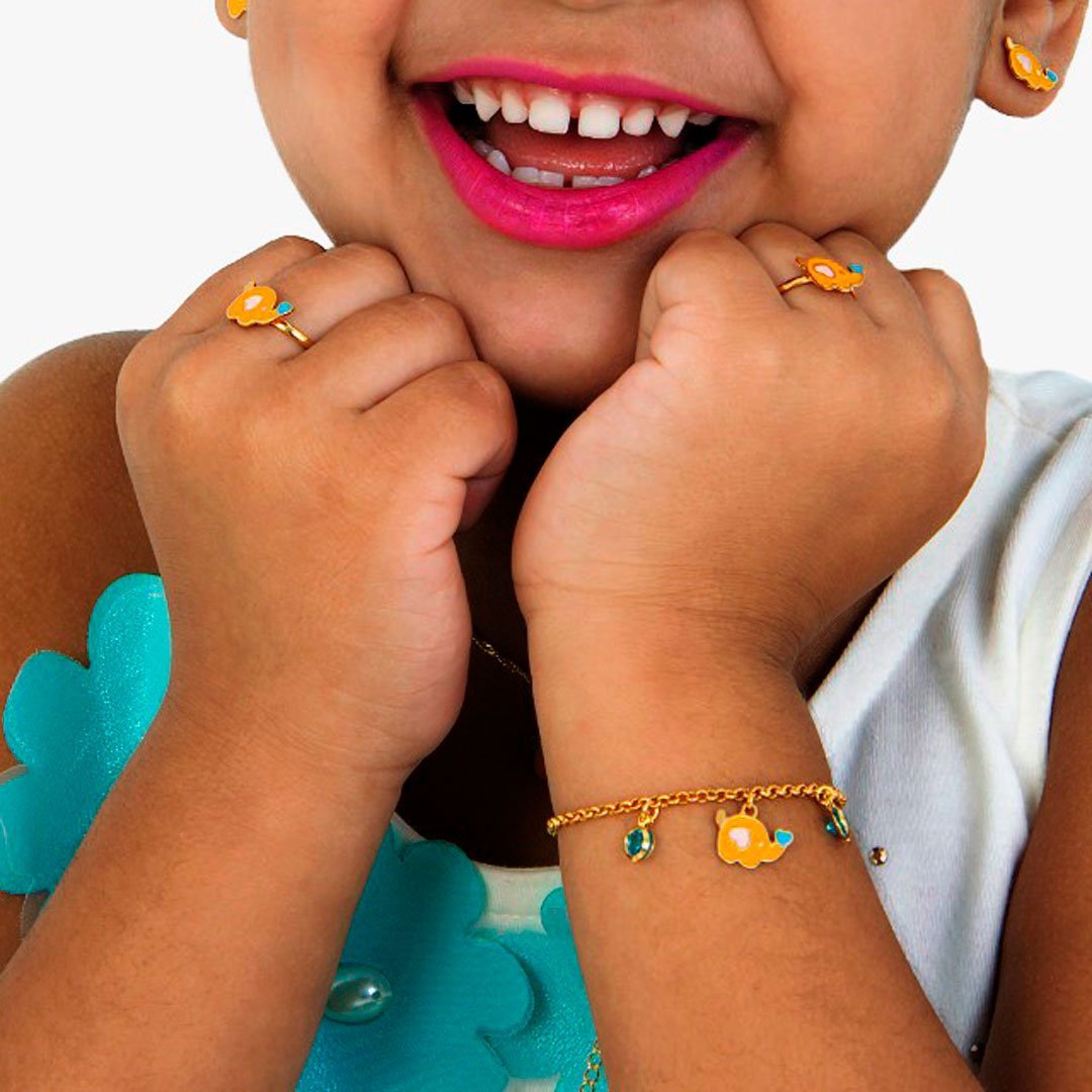 ANEL INFANTIL ELEFANTINHO RESINADO BANHADO A OURO