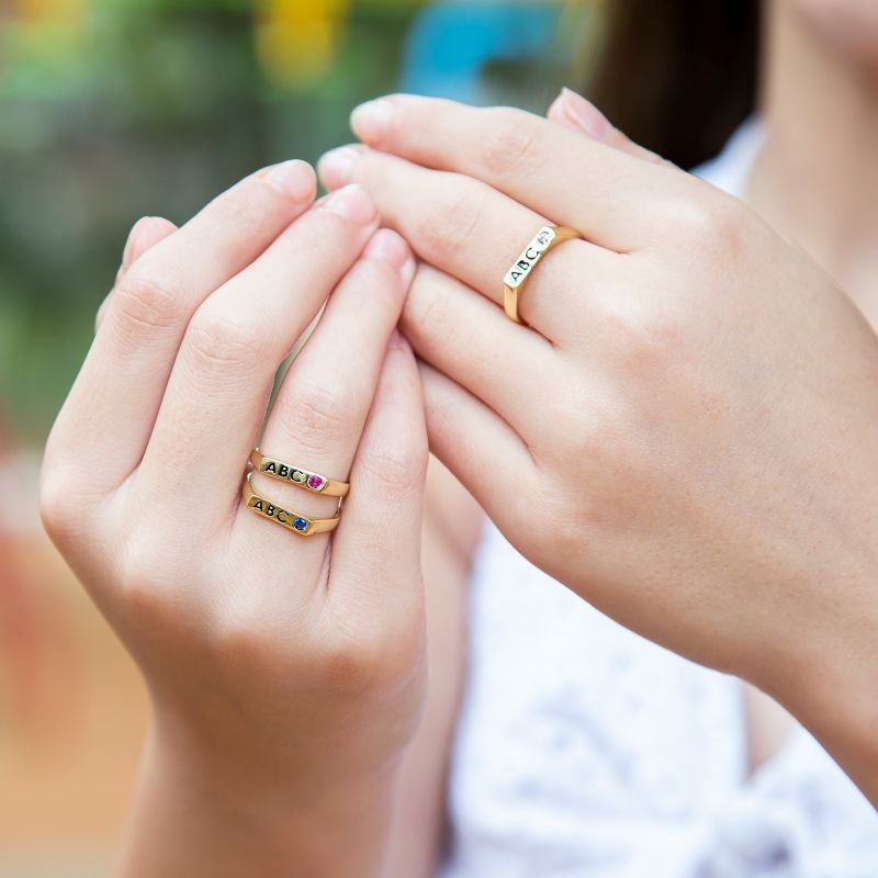 ANEL ABC COM ZIRCONIA CRISTAL - BANHADO EM OURO