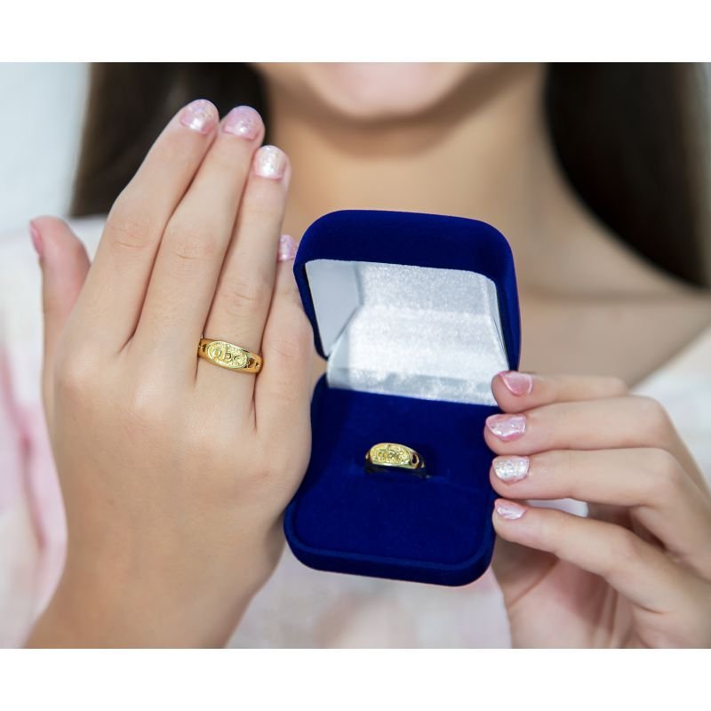 ANEL INFANTIL FORMATURA ABC ALTO RELEVO BANHADO EM OURO