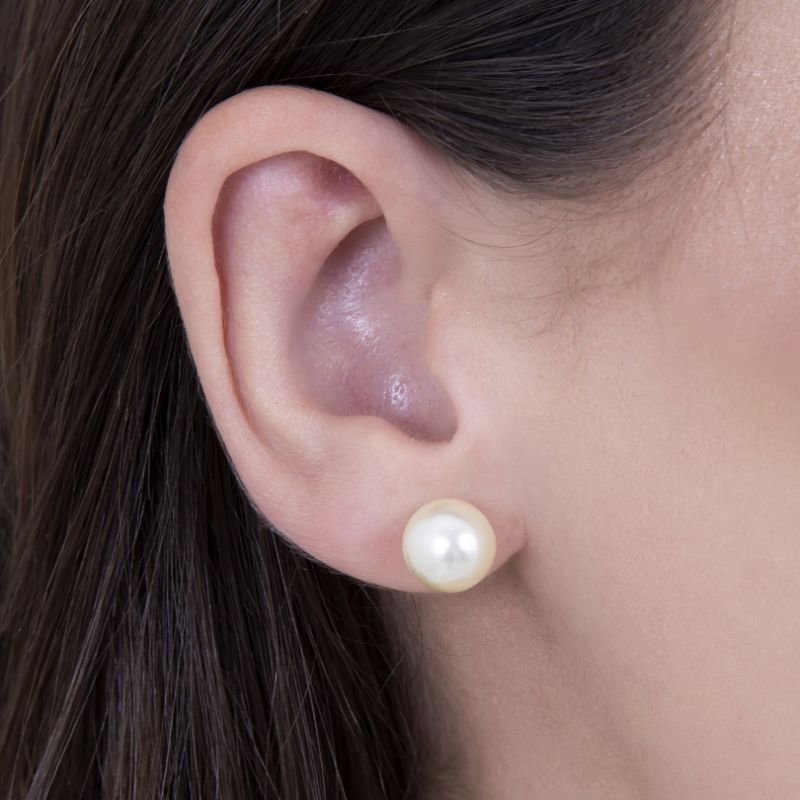 BRINCO FIXO PÉROLA 10MM BANHADO EM OURO