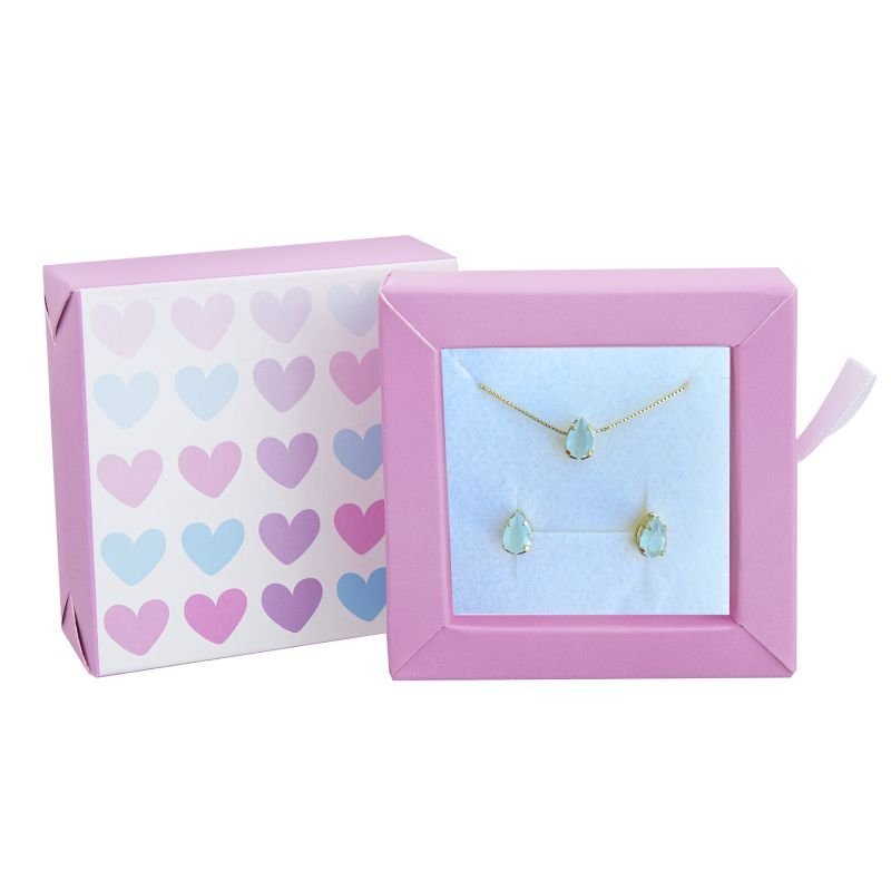 CONJUNTO INFANTIL BRINCO E COLAR GOTA COM PEDRA CRAVEJADO BANHADO EM OURO