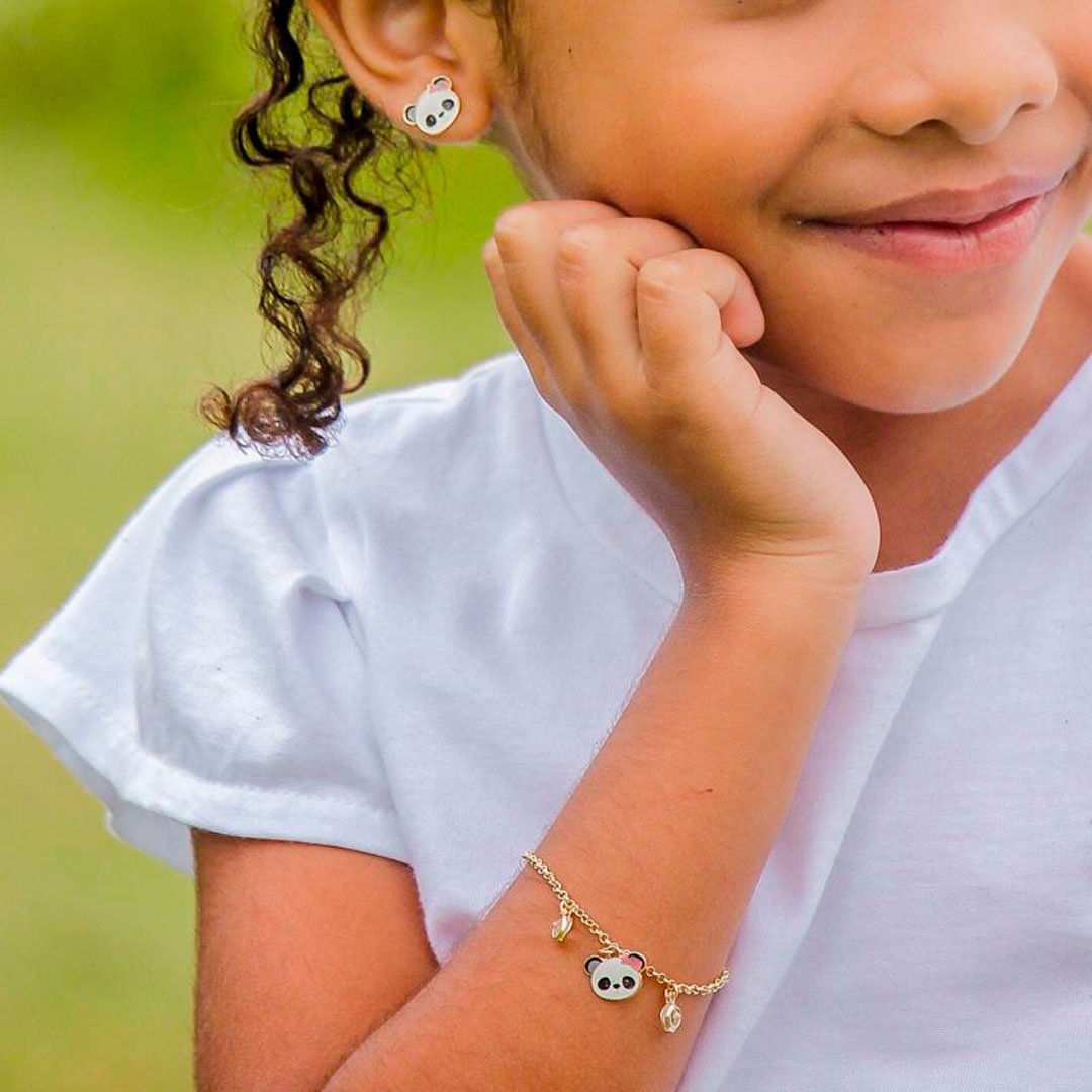 BRINCO INFANTIL PANDA BANHADO A OURO