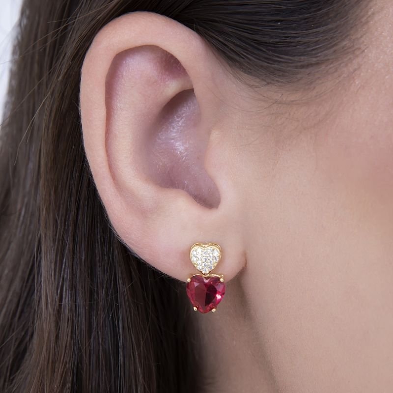 CONJUNTO BRINCO E COLAR CORAÇÃO CRAVEJADO BANHADO EM OURO