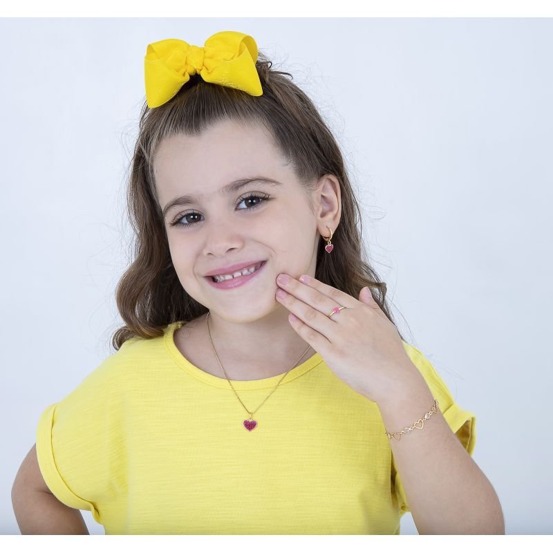 COLAR INFANTIL CORAÇÃO RESINADO COM GLITTER BANHADO EM OURO