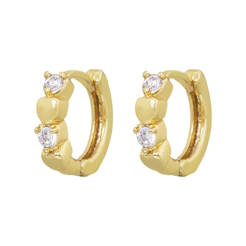 BRINCO ARGOLINHA DE ZIRCONIA E CORAÇÃO - BANHADO EM OURO