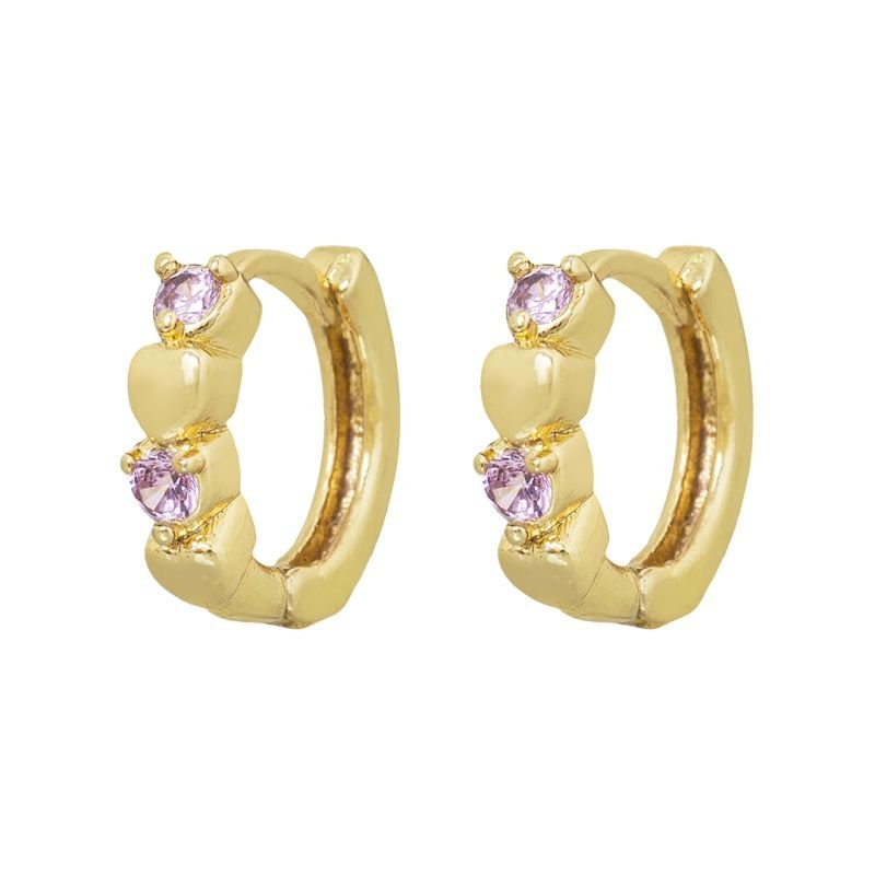 BRINCO ARGOLINHA DE ZIRCONIA E CORAÇÃO - BANHADO EM OURO