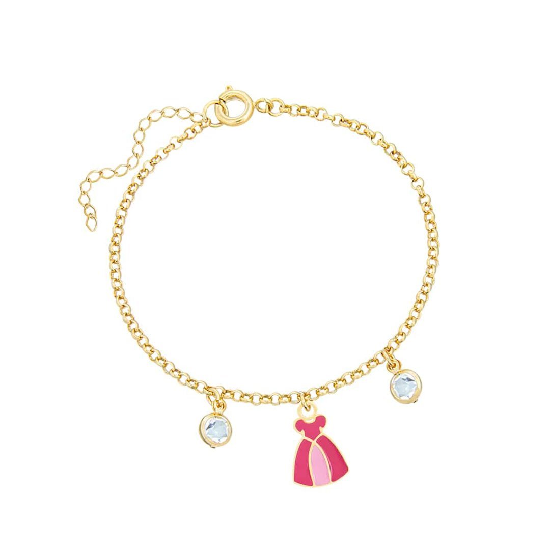 PULSEIRA INFANTIL VESTIDO PRINCESA RESINADO COM PEDRAS BANHADO A OURO