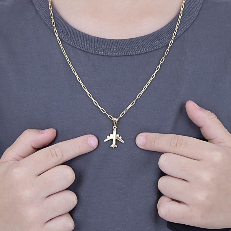 COLAR INFANTIL PARA MENINO AVIÃOZINHO BANHADO EM OURO