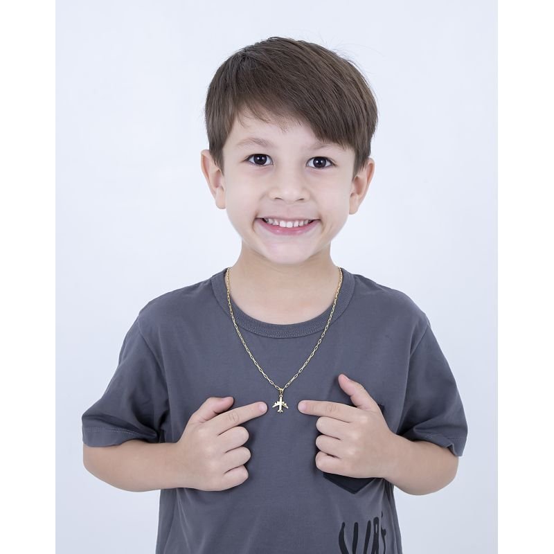 COLAR INFANTIL PARA MENINO AVIÃOZINHO BANHADO EM OURO