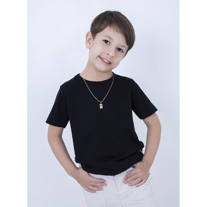 COLAR INFANTIL PARA MENINO PLAQUINHA CRUCIFIXO BANHADO EM OURO