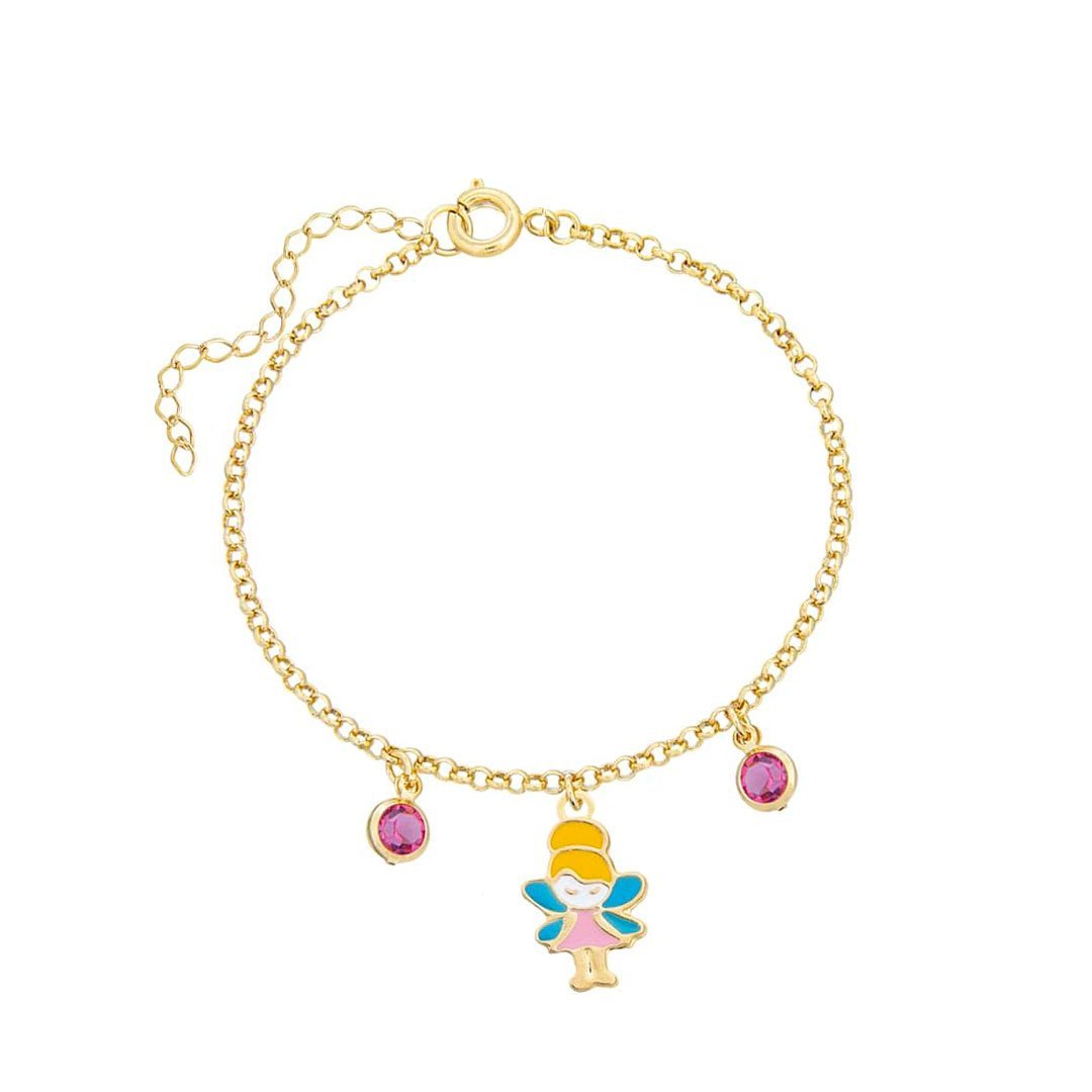 PULSEIRA INFANTIL FADA RESINADA COM PEDRAS BANHADO A OURO