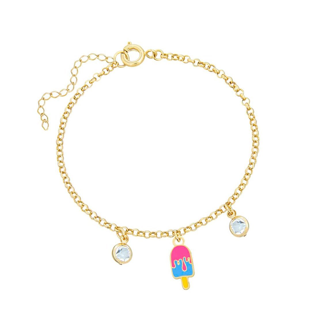 PULSEIRA INFANTIL PICOLÉ COLORIDO RESINADO COM PEDRAS BANHADO A OURO