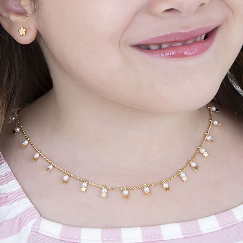 COLAR INFANTIL ESTRELA COM PÉROLA BANHADO EM OURO