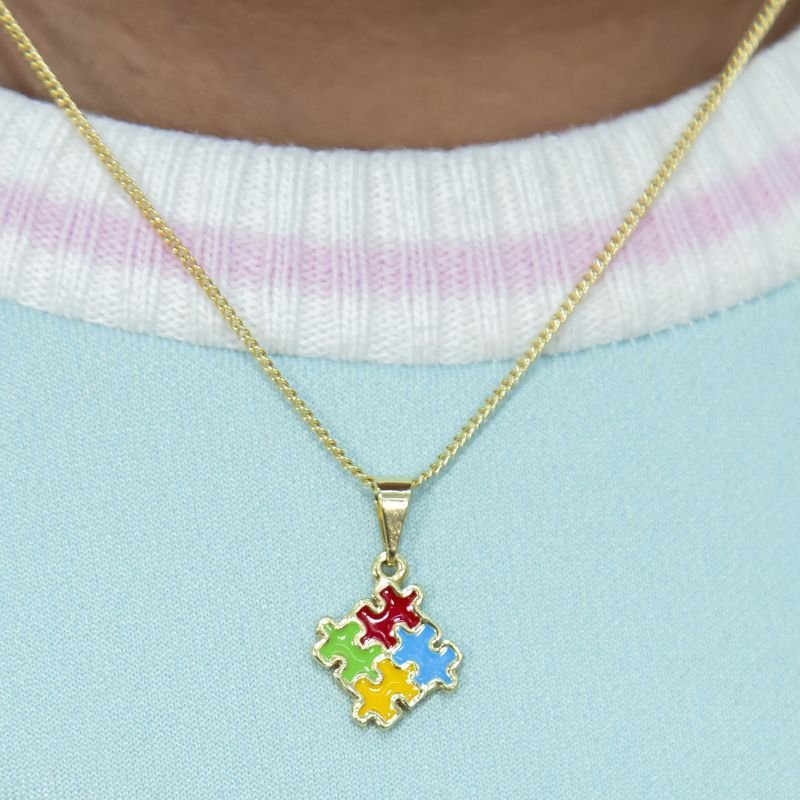 COLAR INFANTIL MENINA AUTISMO QUEBRA CABEÇA RESINADO
