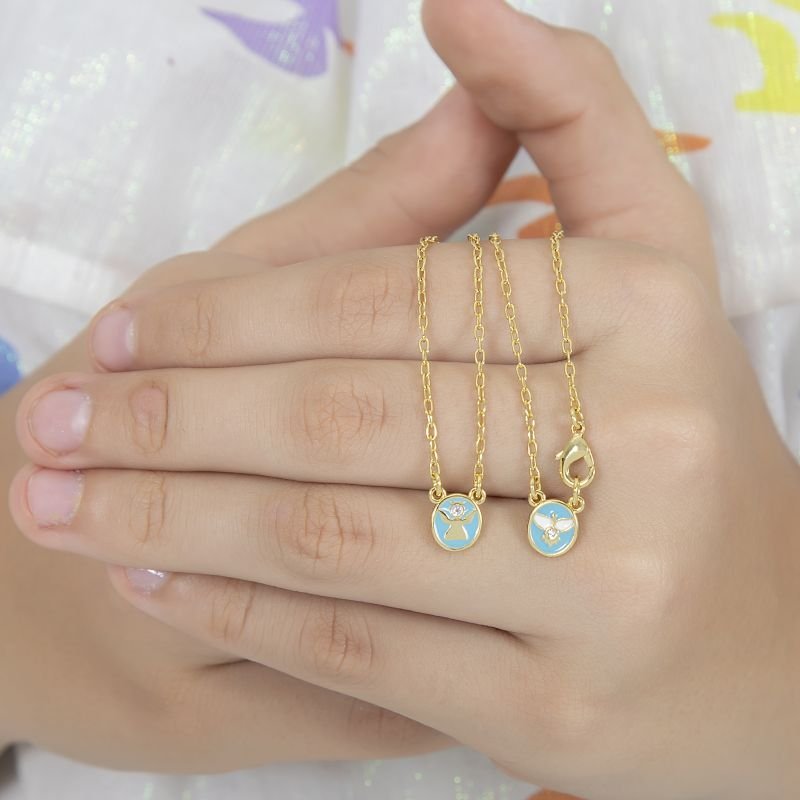 ESCAPULÁRIO INFANTIL ANJINHO DA GUARDA E ESPÍRITO SANTO RESINADOS EM AZUL