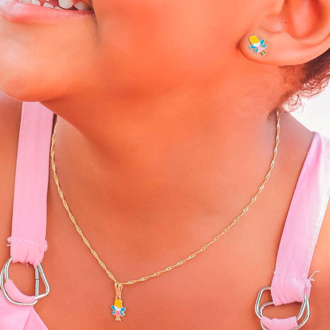 COLAR INFANTIL FADA RESINADA BANHADA A OURO