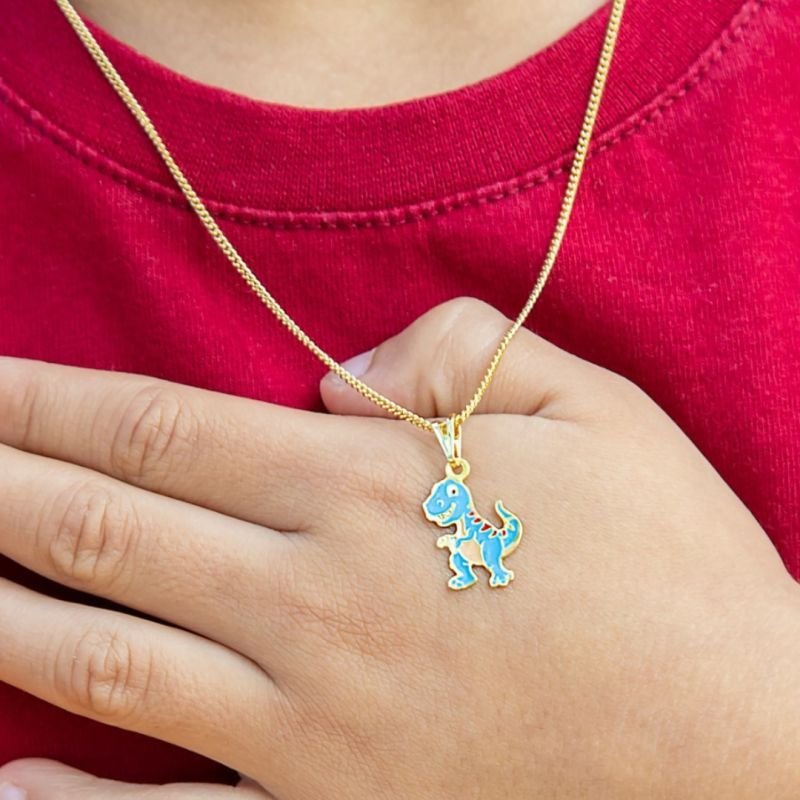 COLAR INFANTIL DINOSSAURO RESINADO - BANHADO À OURO