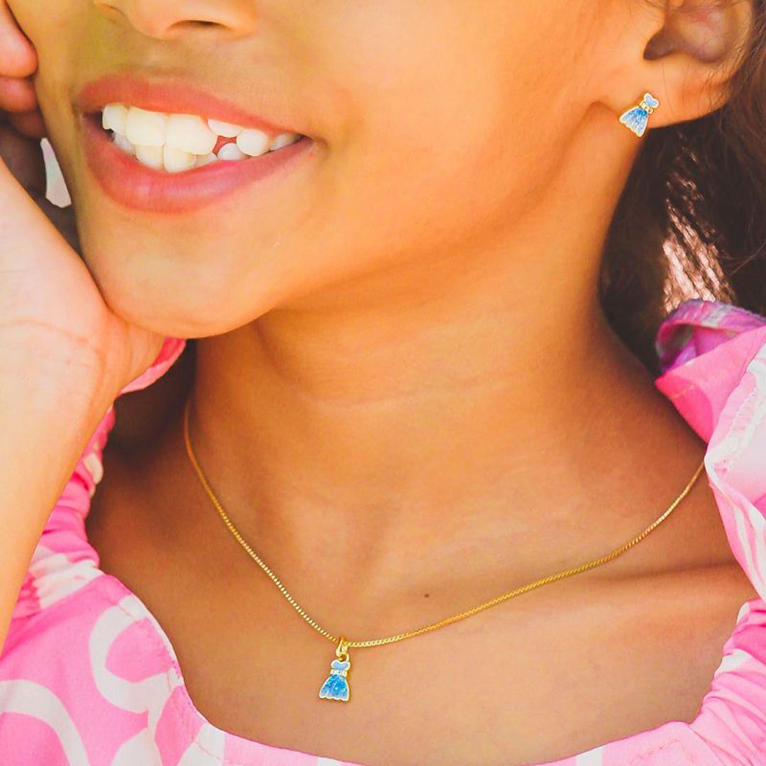 BRINCO E COLAR VESTIDO PRINCESA - BANHADO À OURO