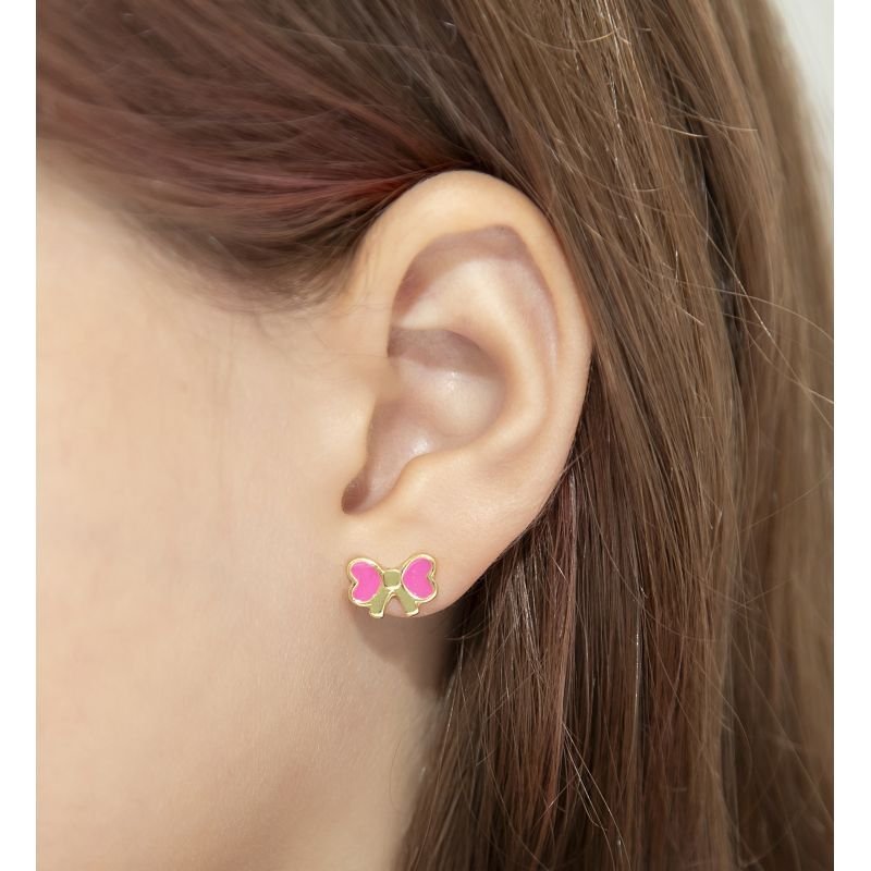 BRINCO E COLAR INFANTIL LACINHO RESINADO BANHADO EM OURO