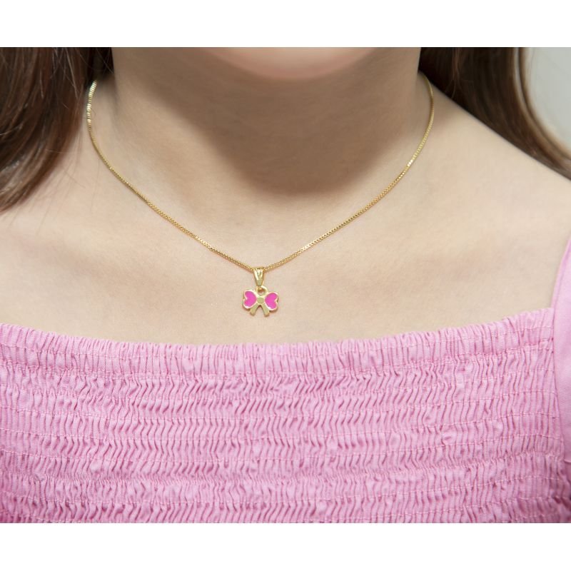 BRINCO E COLAR INFANTIL LACINHO RESINADO BANHADO EM OURO