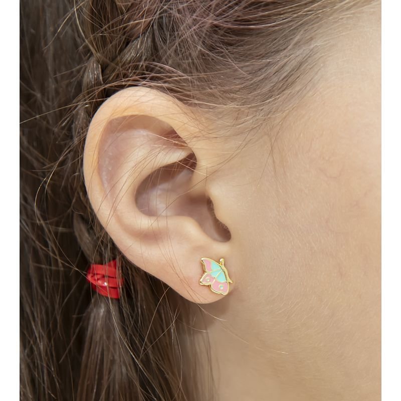 BRINCO E COLAR INFANTIL BORBOLETA RESINADO BANHADO EM OURO