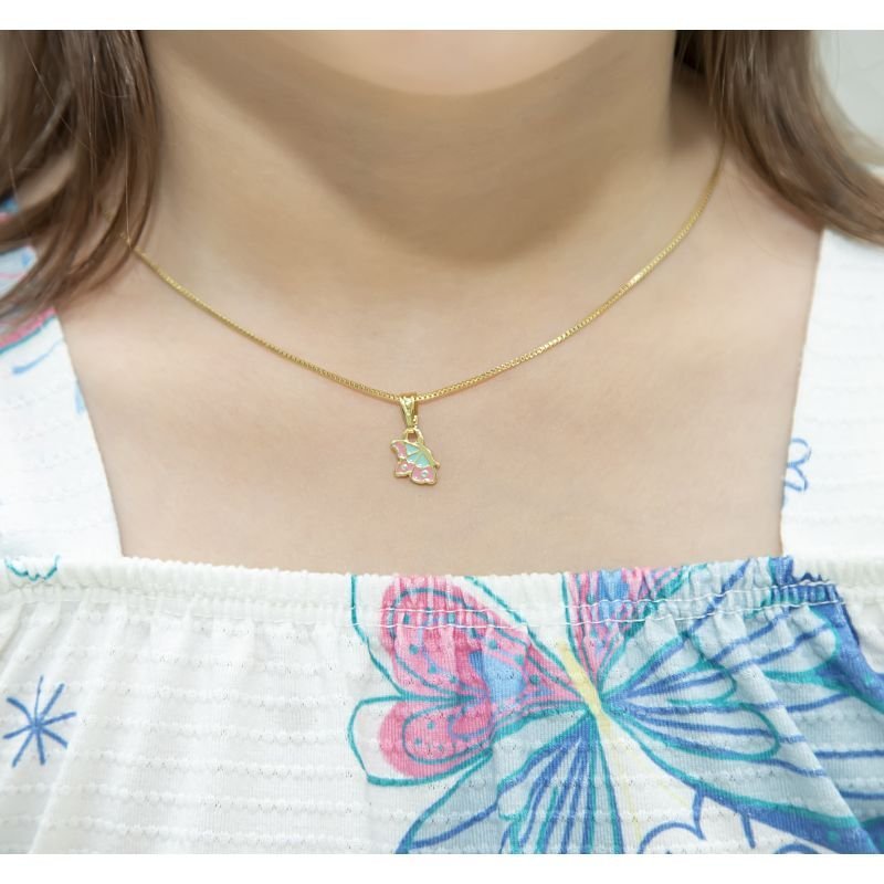 BRINCO E COLAR INFANTIL BORBOLETA RESINADO BANHADO EM OURO