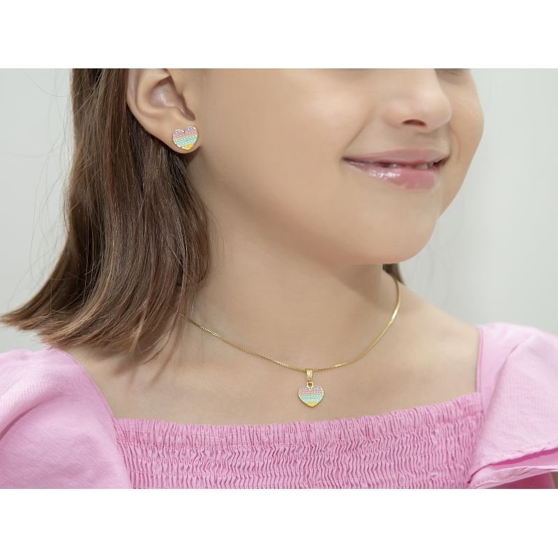 BRINCO E COLAR INFANTIL POP IT COLORIDO E BANHADO EM OURO