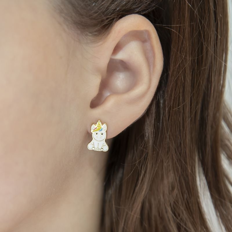 BRINCO E COLAR INFANTIL UNICÓRNIO RESINADO E BANHADO EM OURO