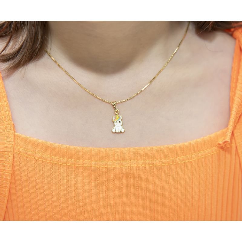 BRINCO E COLAR INFANTIL UNICÓRNIO RESINADO E BANHADO EM OURO