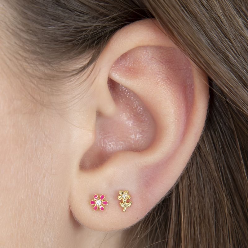 BRINCO DUPLINHA DE FLORES - BANHADO EM OURO