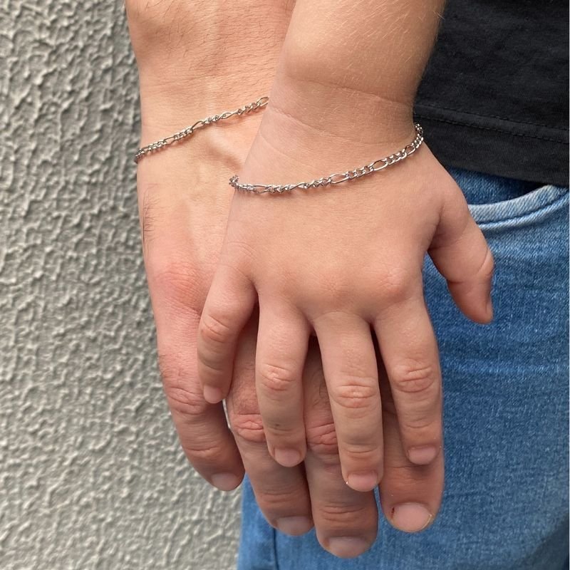 CONJUNTO DE PULSEIRAS PAI E FILHO MASCULINA AÇO INOX 3X1