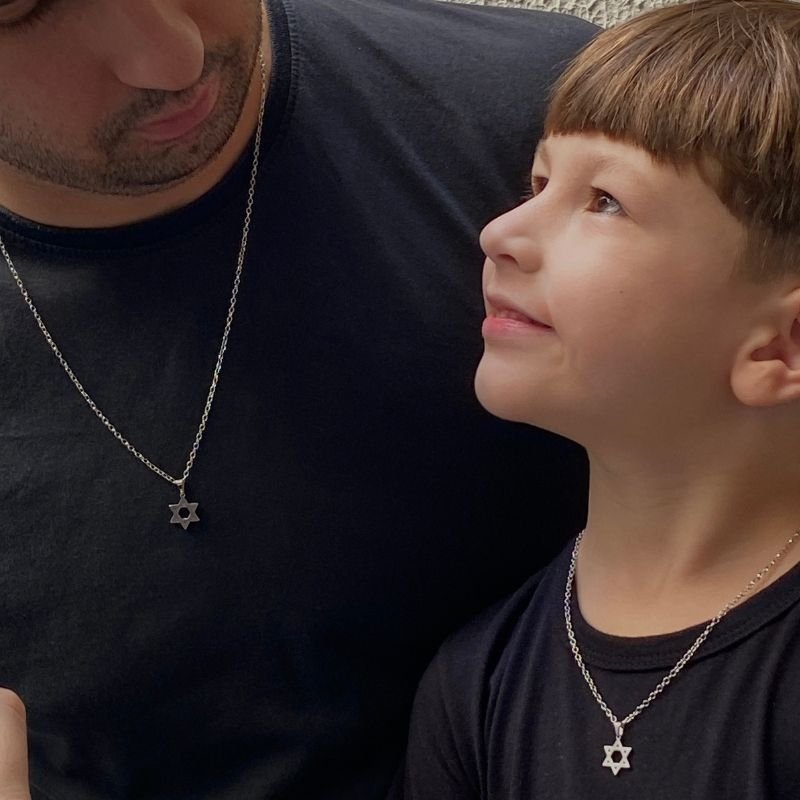 CONJUNTO DE CORRENTES PAI E FILHO ESTRELA DE DAVI EM AÇO INOX