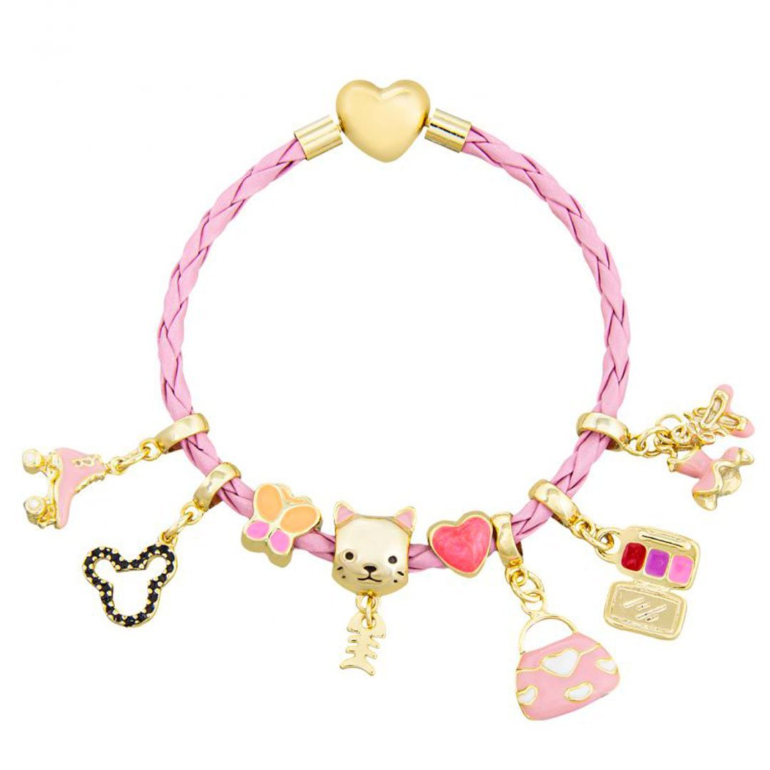 PULSEIRA INFANTIL DE COURINHO ROSA PARA BERLOQUES FECHO CORAÇÃO