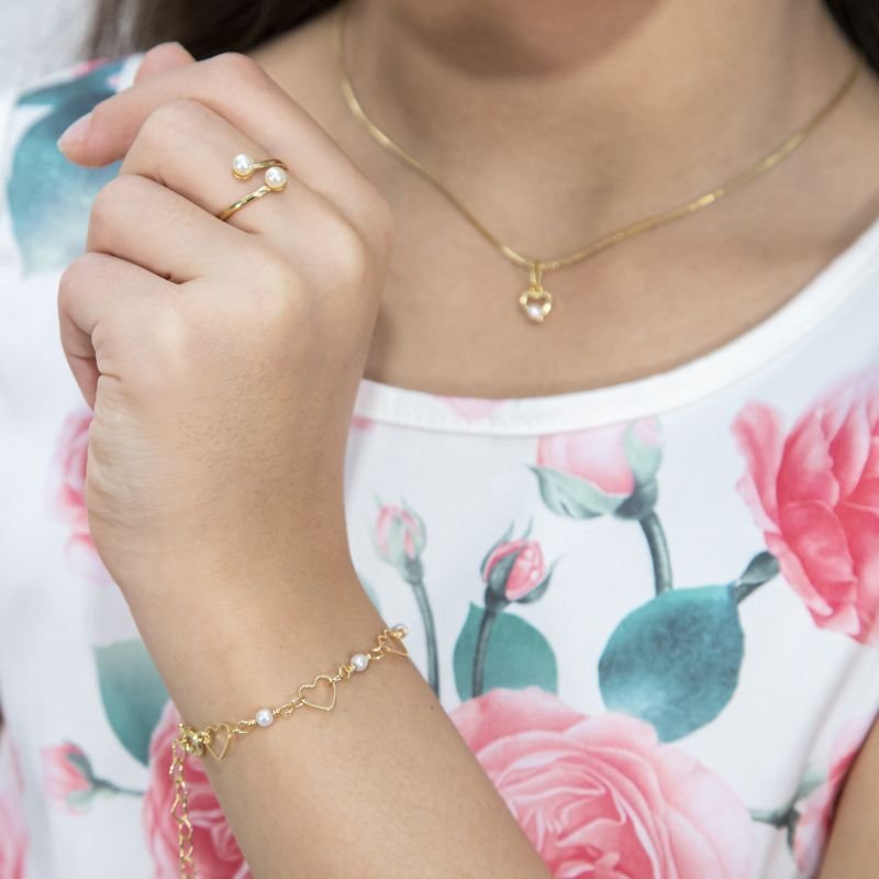 PULSEIRA INFANTIL CORAÇÃO COM PEROLAS