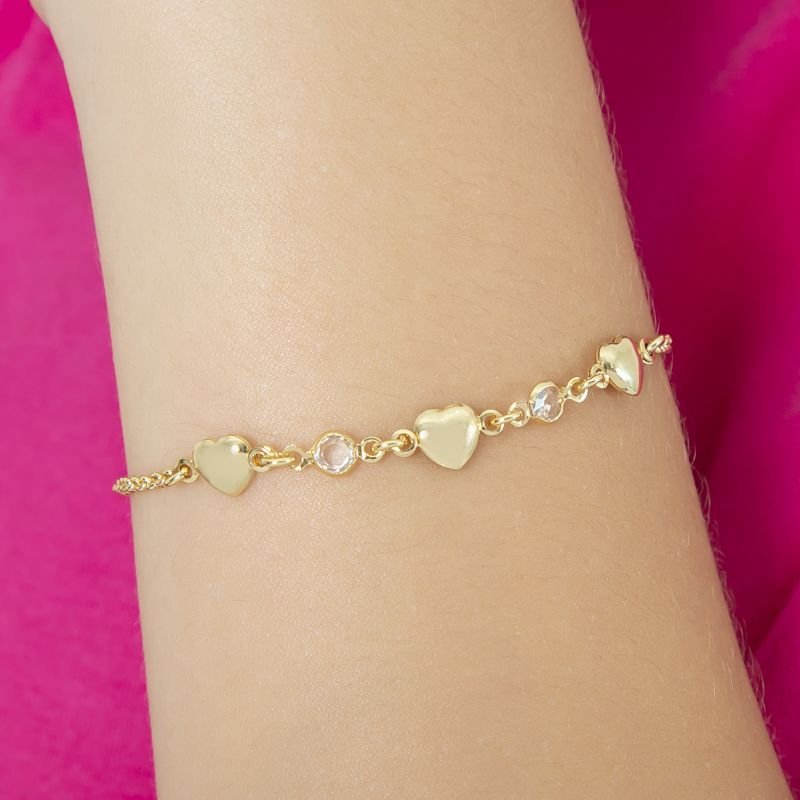 PULSEIRA INFANTIL DE CORAÇÕES DOURADOS E PEDRINHAS CRISTAIS