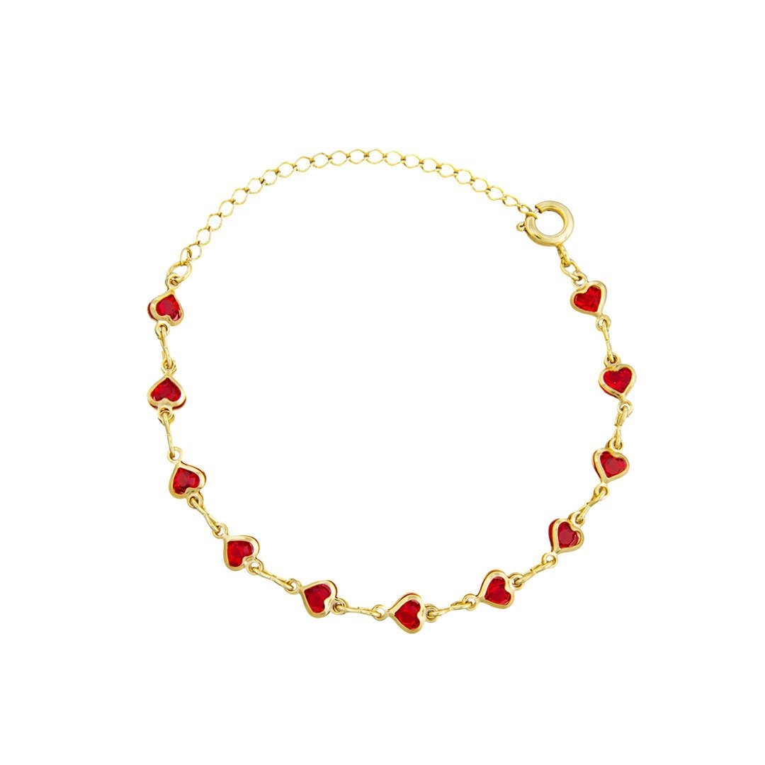PULSEIRA INFANTIL CORAÇÕES BANHADO A OURO