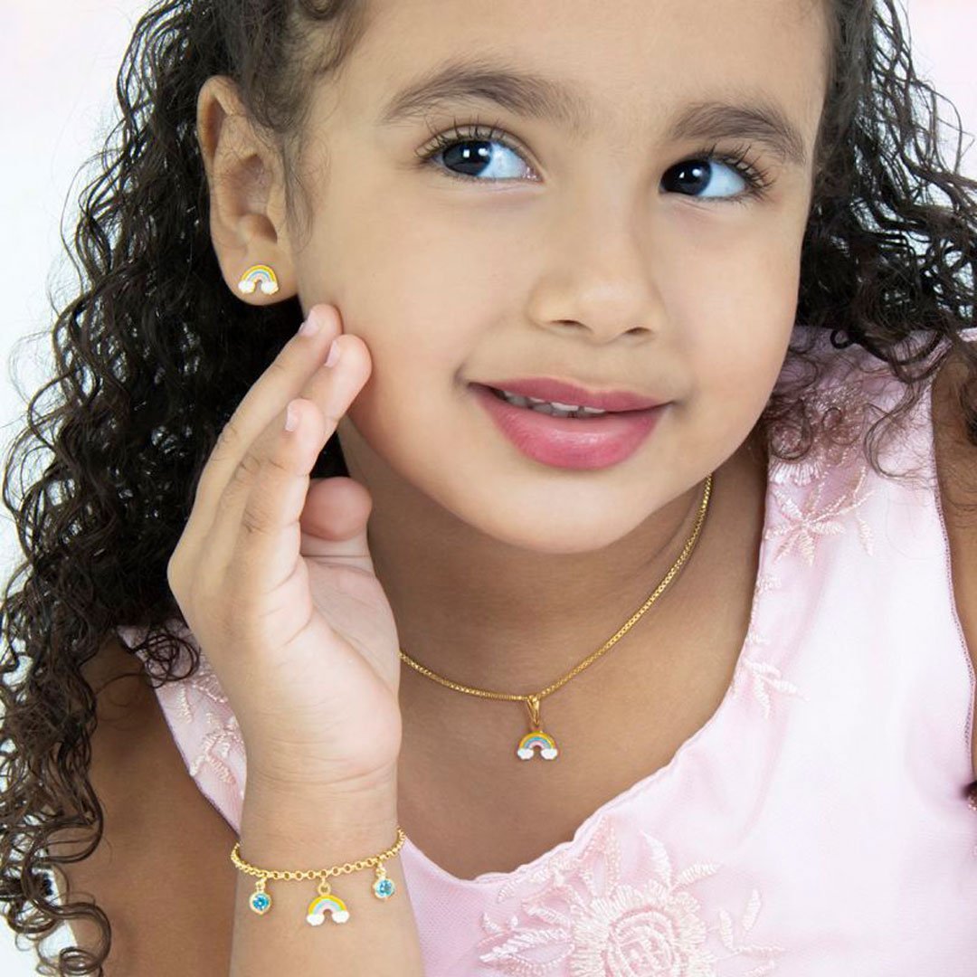 PULSEIRA INFANTIL ARCO ÍRIS COM PEDRAS BANHADO A OURO