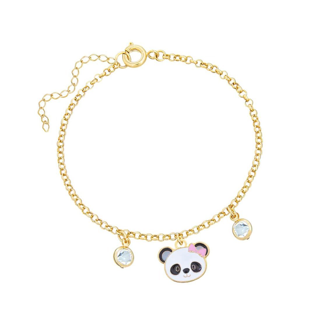 PULSEIRA INFANTIL PANDA RESINADO COM PEDRAS BANHADO A OURO