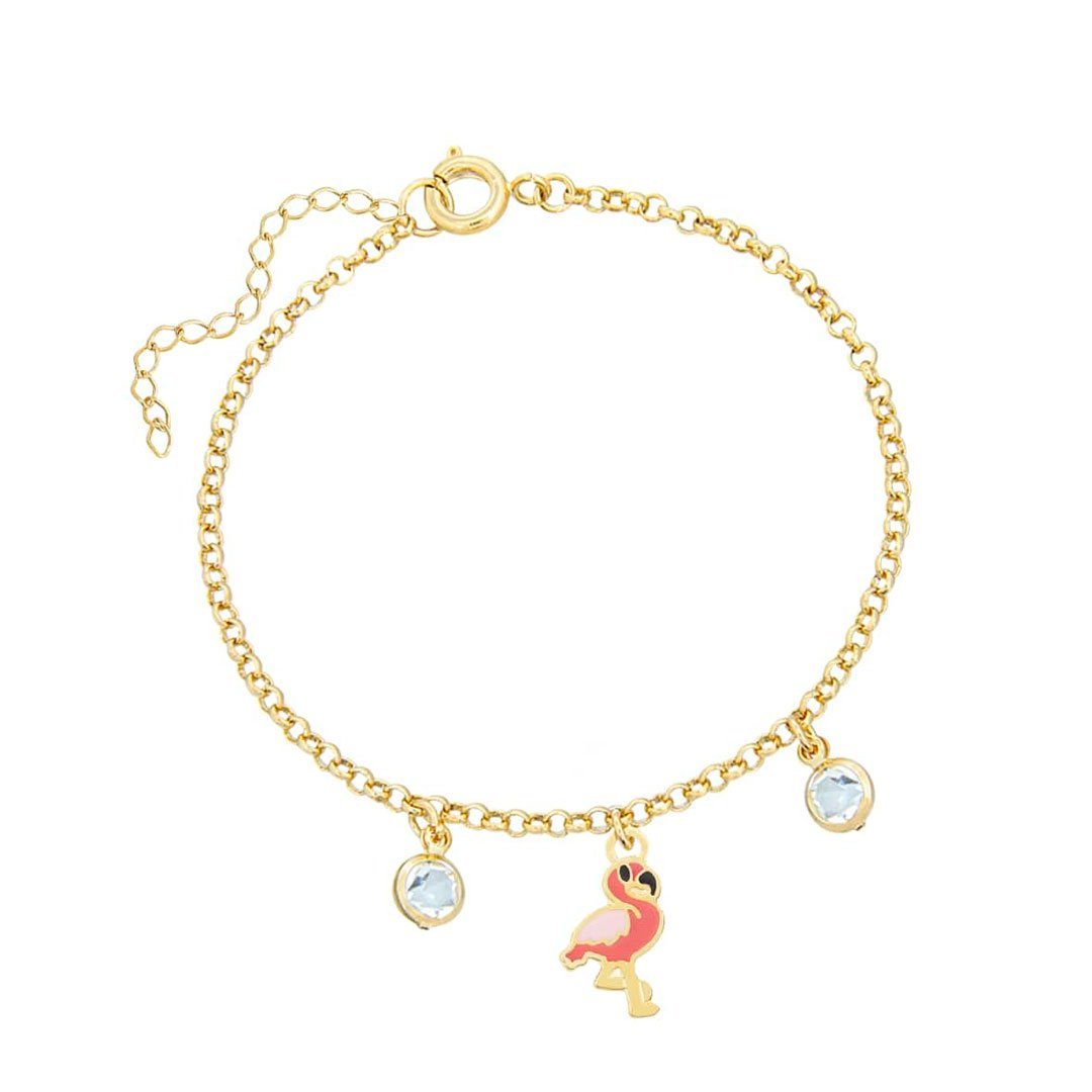 PULSEIRA INFANTIL FLAMINGO RESINADO COM PEDRAS BANHADO A OURO