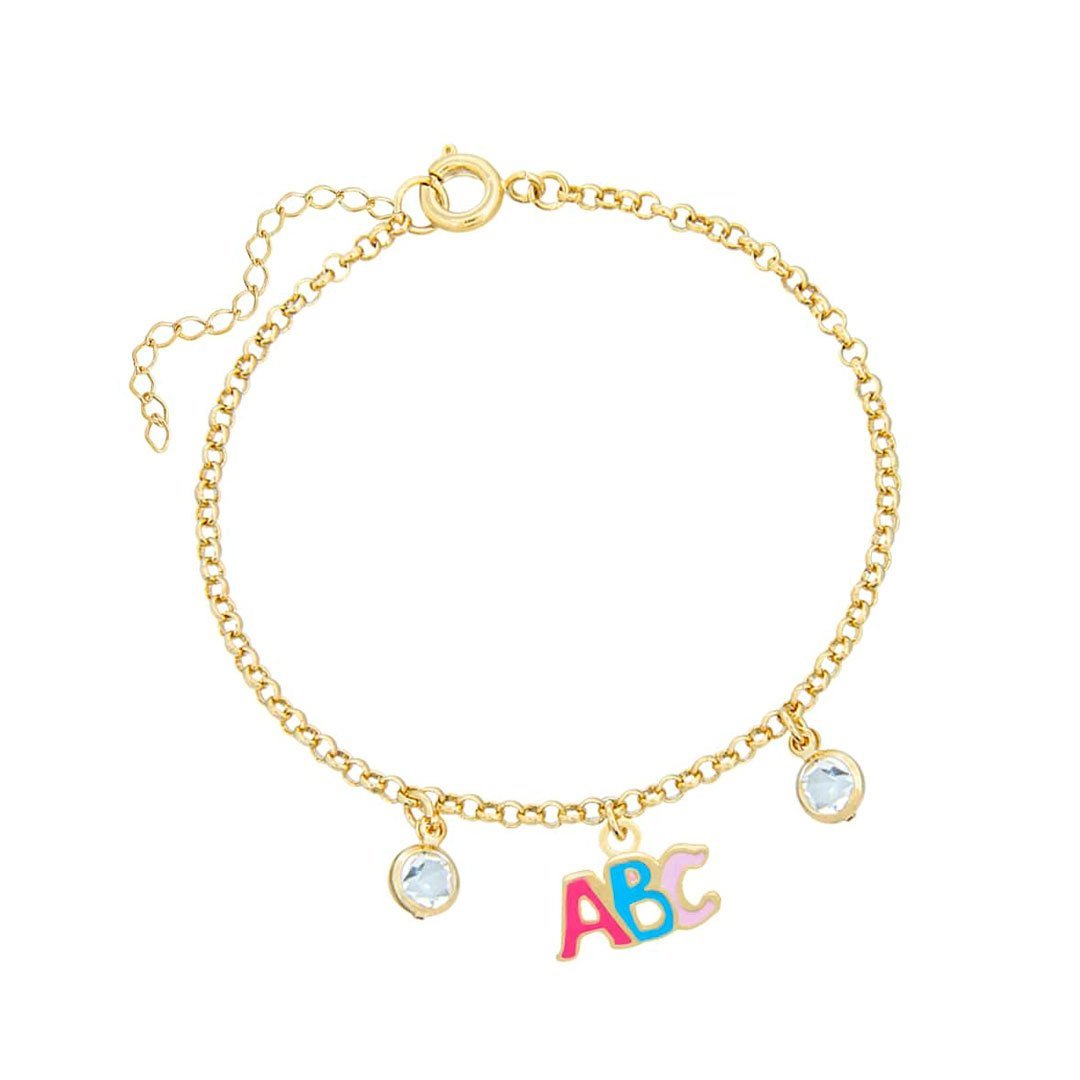 PULSEIRA INFANTIL ABC RESINADO COM PEDRAS BANHADO A OURO