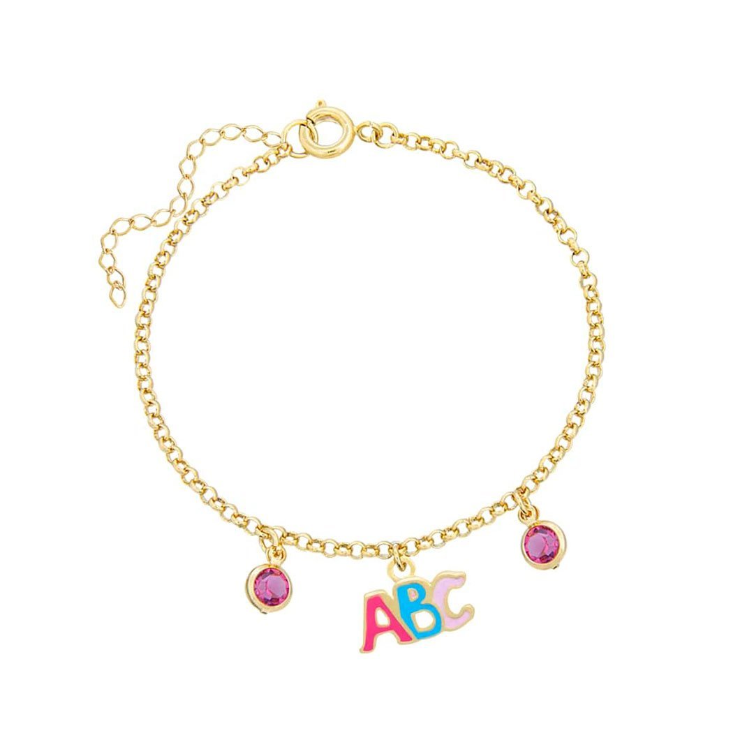 PULSEIRA INFANTIL ABC RESINADO COM PEDRAS BANHADO A OURO