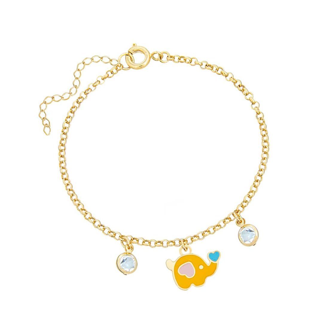 PULSEIRA INFANTIL ELEFANTINHO RESINADO COM PEDRAS BANHADO A OURO