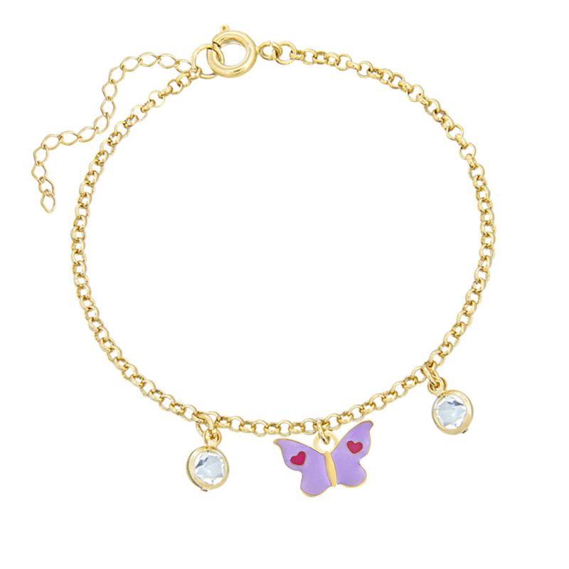 PULSEIRA INFANTIL BORBOLETINHA RESINADA COM PEDRINHAS BANHADO A OURO