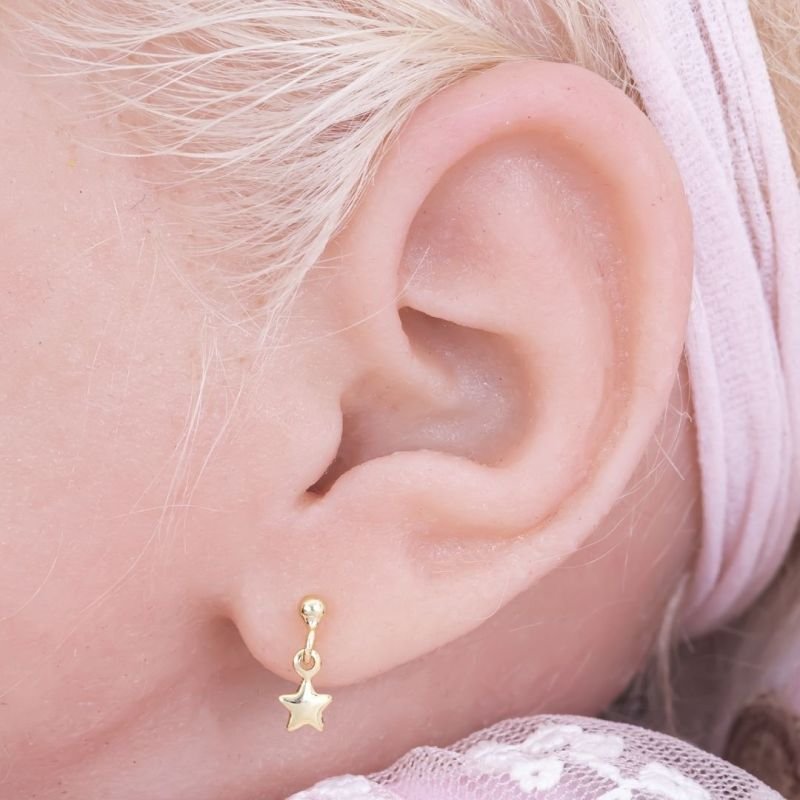 BRINCO BEBÊ BASE DE BOLINHA COM ESTRELINHA BANHADO EM OURO